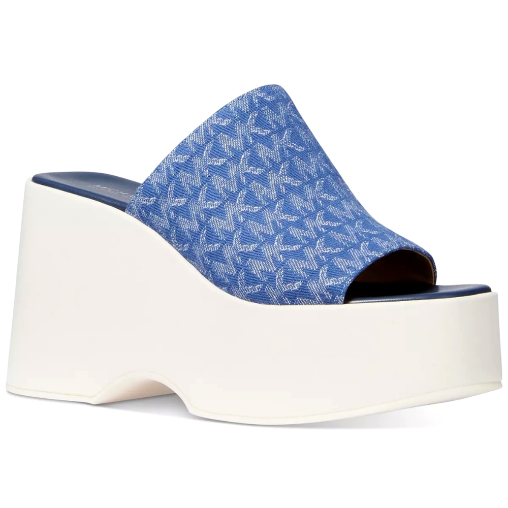 NWT Michael Kors Women's Dabney Platform Slide Sandals Denim Blue & Ivory SZ 9.5